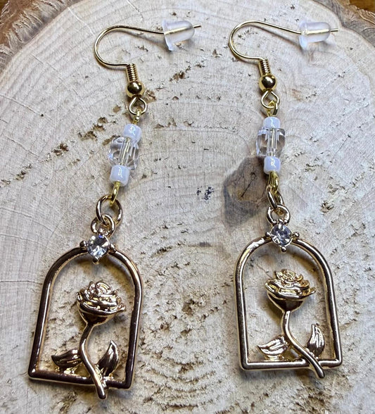 NEW Window Flower Charm Earrings w/ Rhinestones & Beads