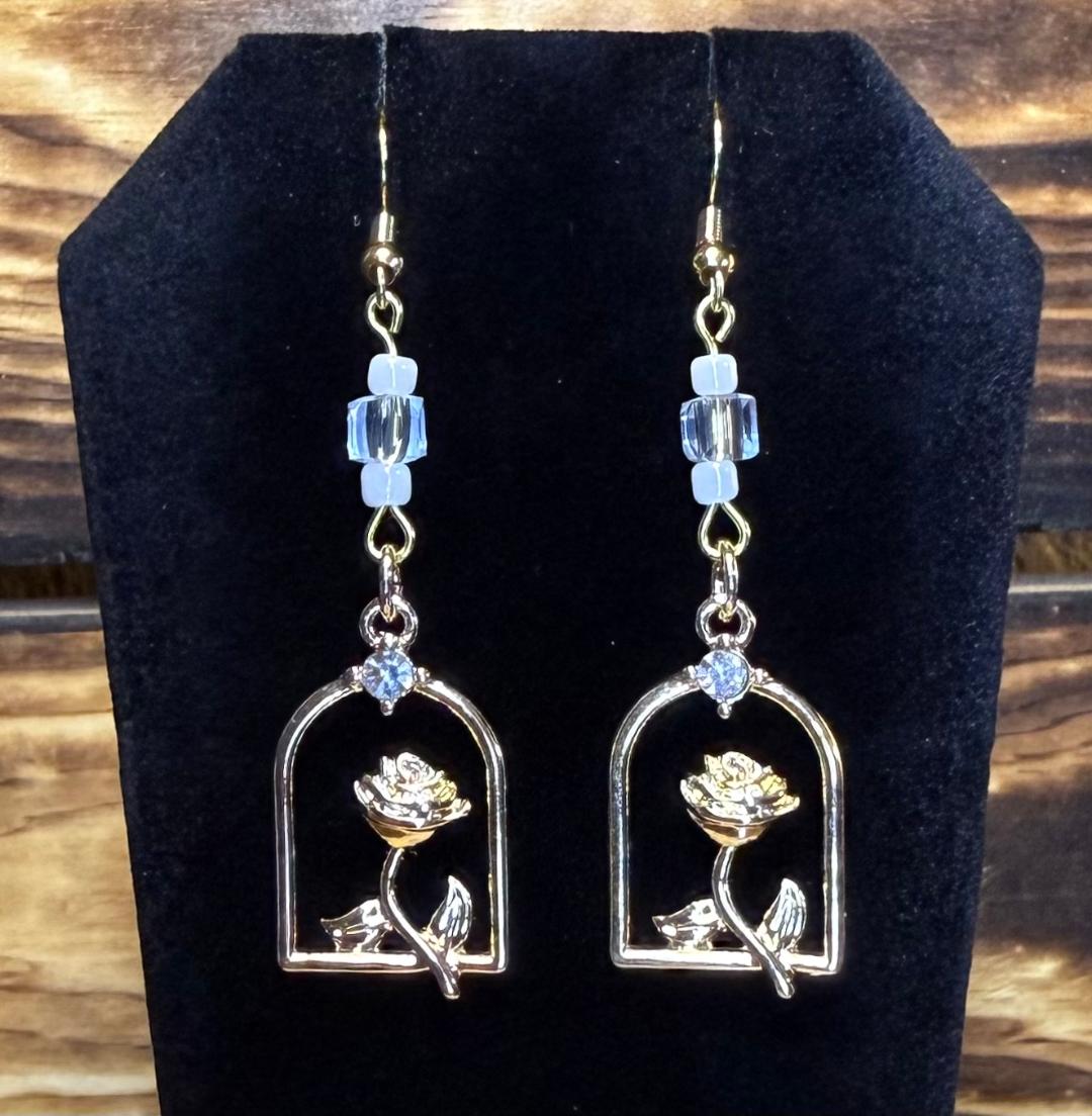 NEW Window Flower Charm Earrings w/ Rhinestones & Beads