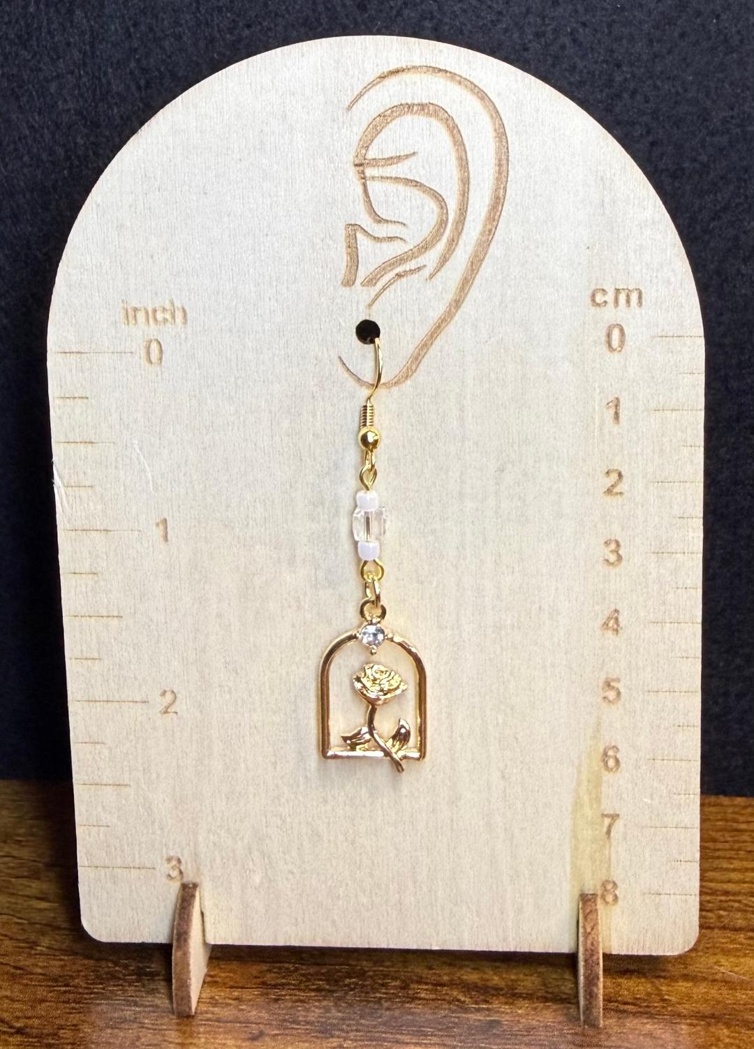 NEW Window Flower Charm Earrings w/ Rhinestones & Beads