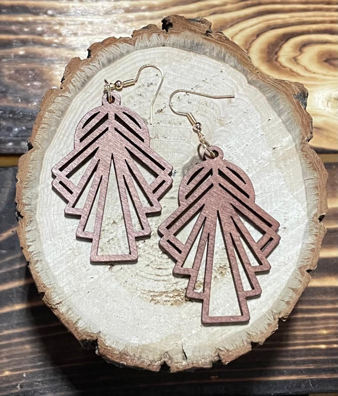 NEW Wooden Geometric Art Deco Earrings