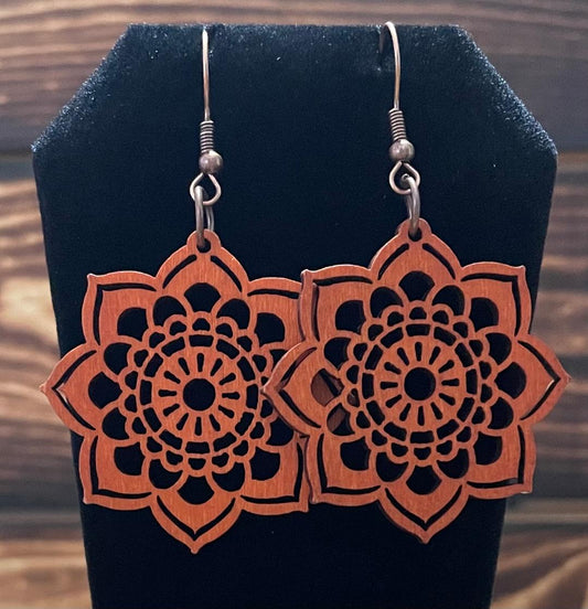 NEW Boho Chic Hippie Hollow Wooden Mandala Earrings