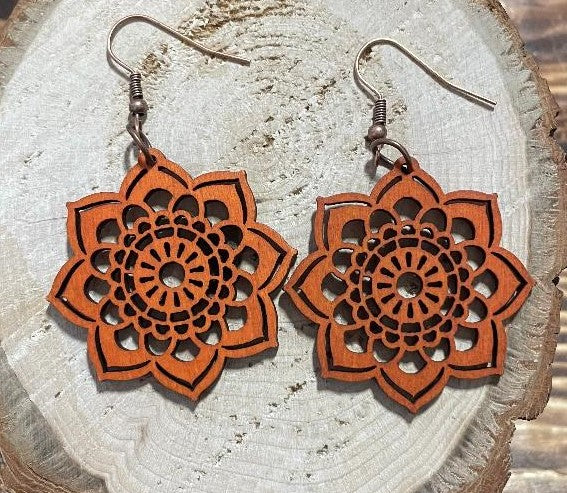 NEW Boho Chic Hippie Hollow Wooden Mandala Earrings