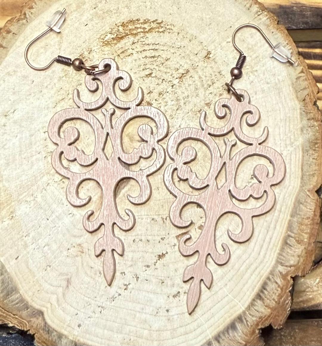 NEW Large & Fancy Lightweight Wood Lotus Charm Earrings