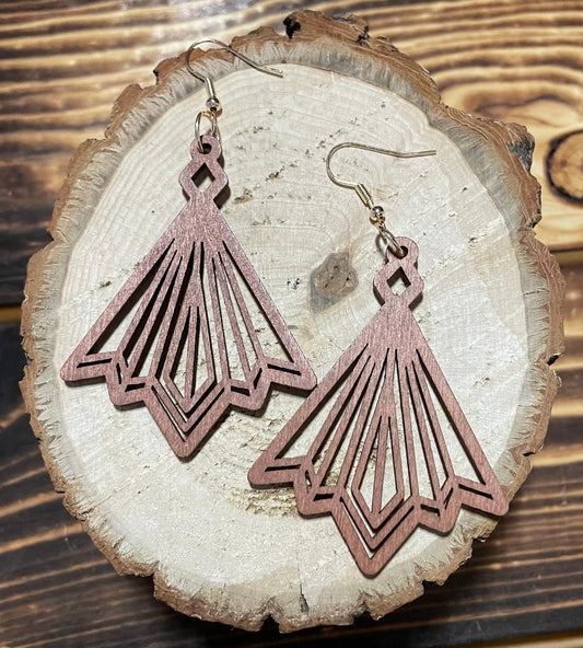 NEW Large Hollow Wood Fan Style Earrings