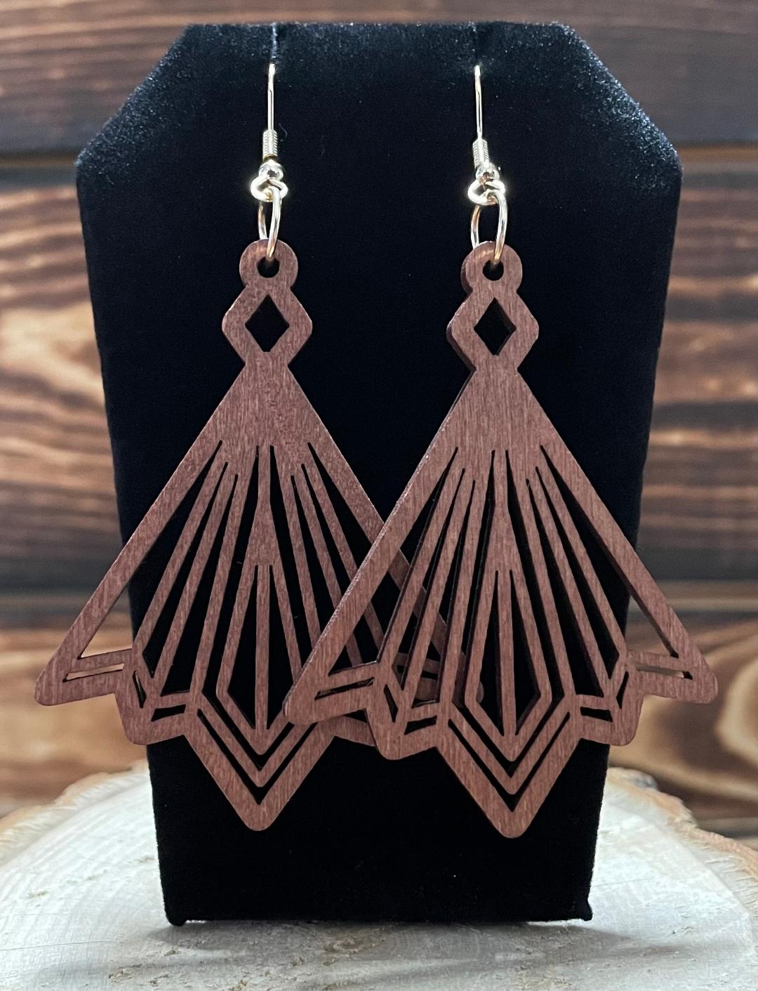 NEW Large Hollow Wood Fan Style Earrings