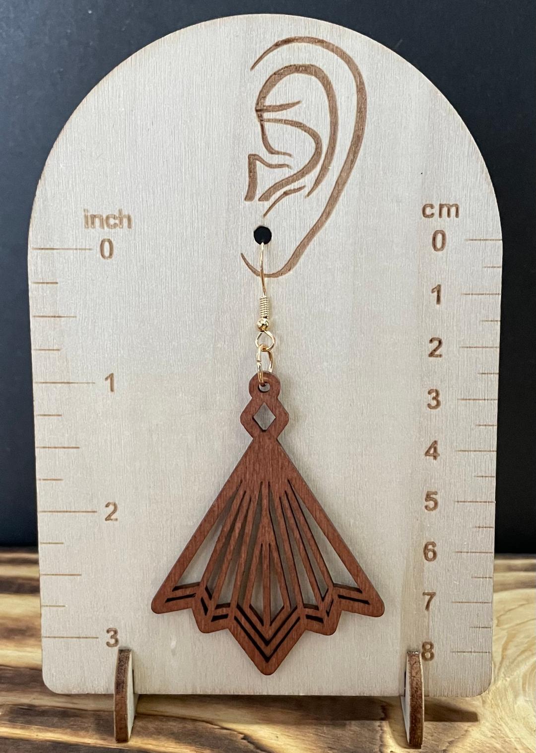 NEW Large Hollow Wood Fan Style Earrings