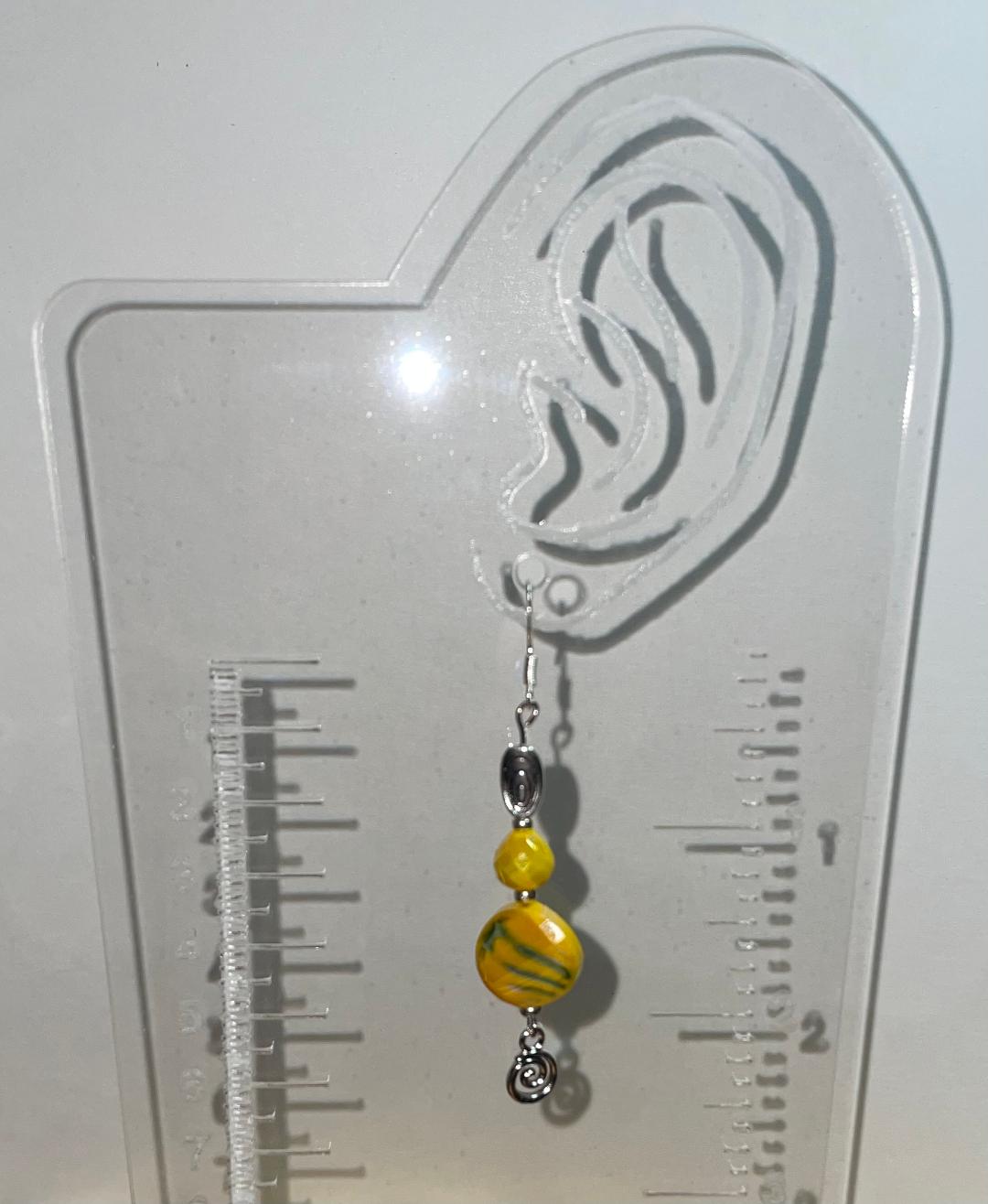 NEW Yellow Bead & Silver Tone Art Deco Drop Dangle Earrings