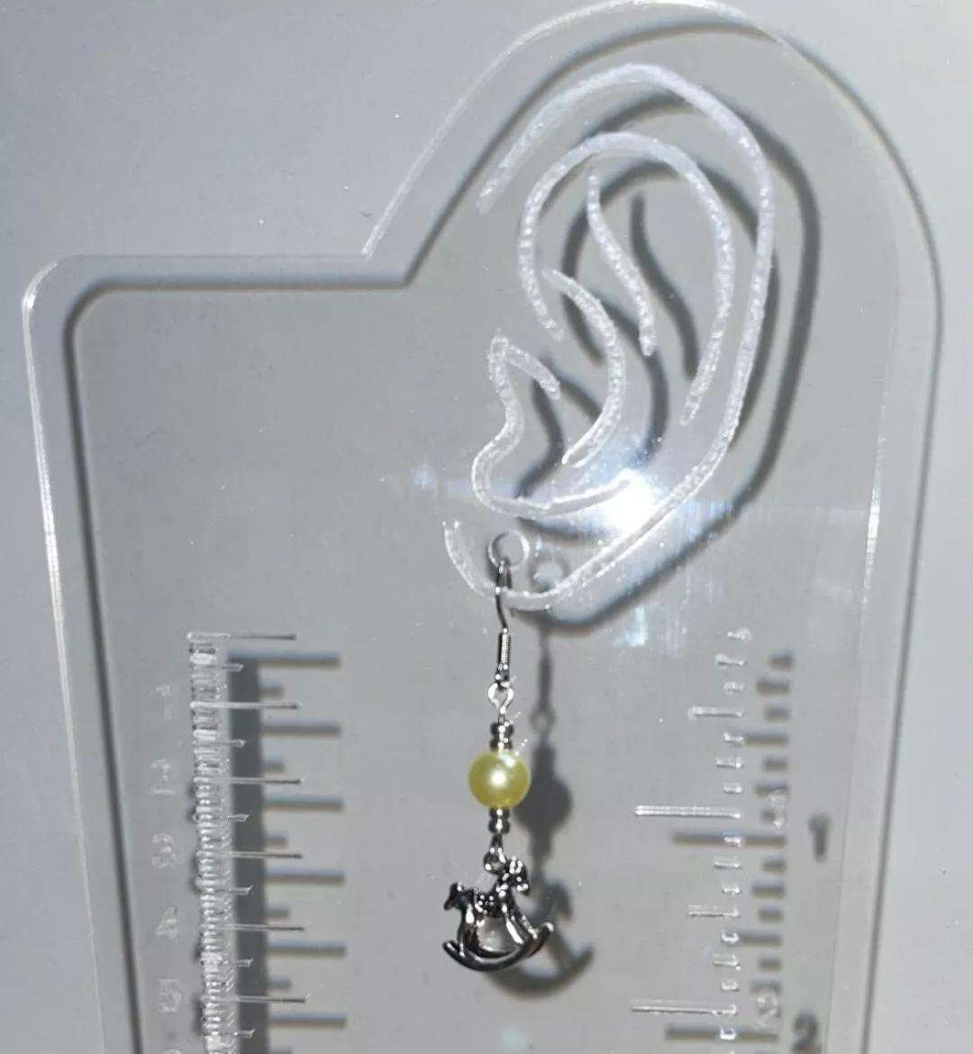 NEW Silver Tone Nursery Rocking Horse & Yellow Bead Earrings