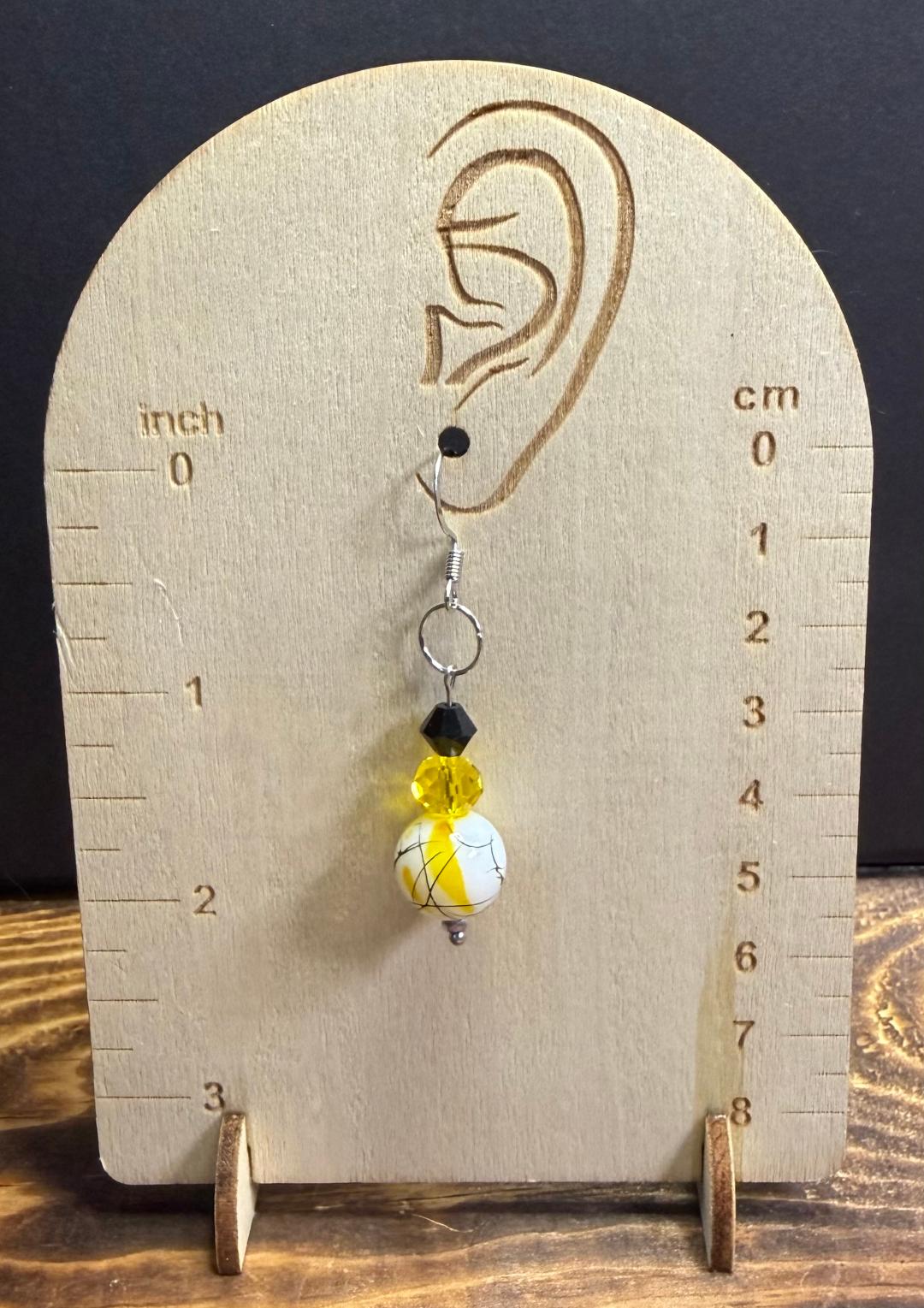 NEW Black & Yellow Splatter Bead Earrings w/ Faceted Yellow Glass Beads