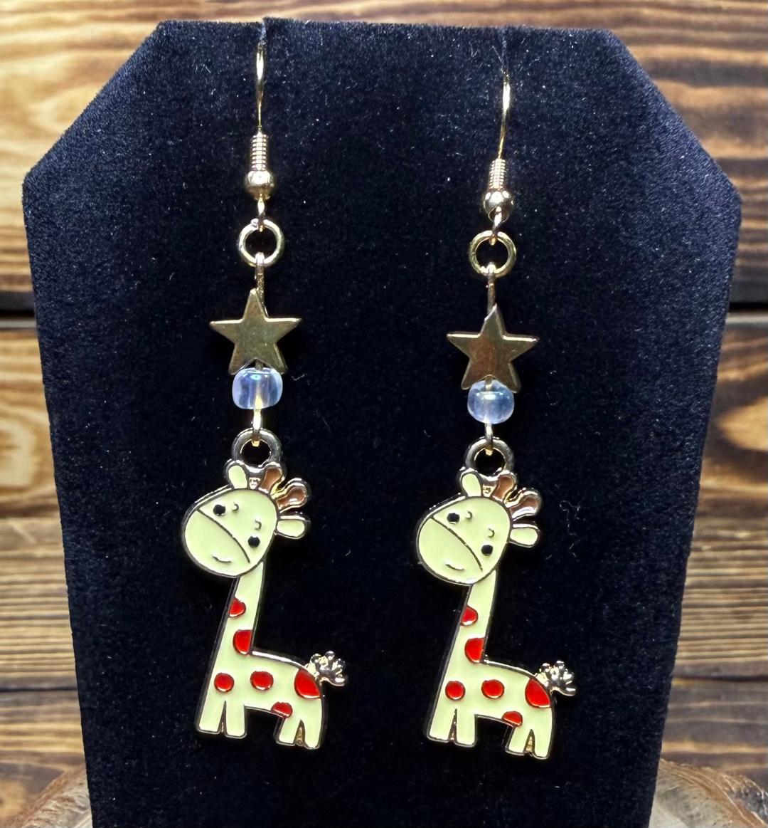 NEW Sweet Cartoon Giraffe Earrings w/ Stars