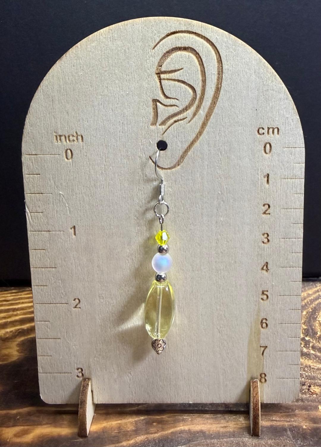 NEW Yellow Clear Glass Oval Bead Earrings w/ Opaque Glass Beads