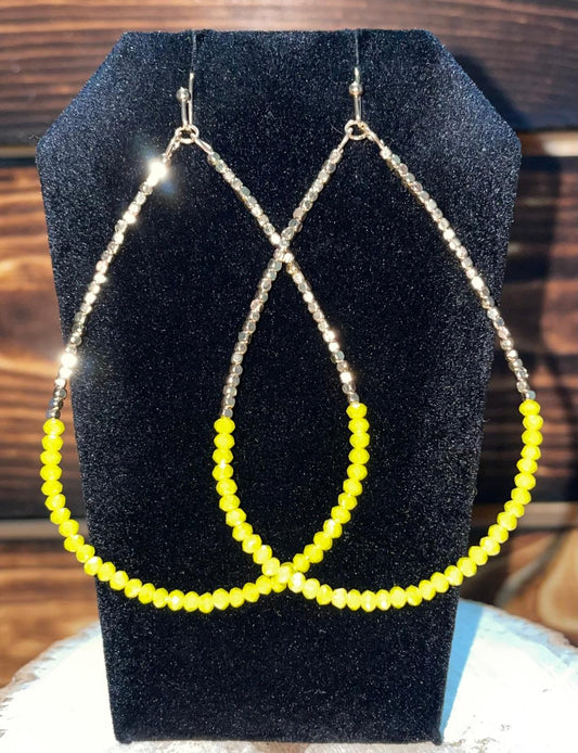 NEW Extra Long Beaded Yellow & Gold Teardrop Hoop Earrings