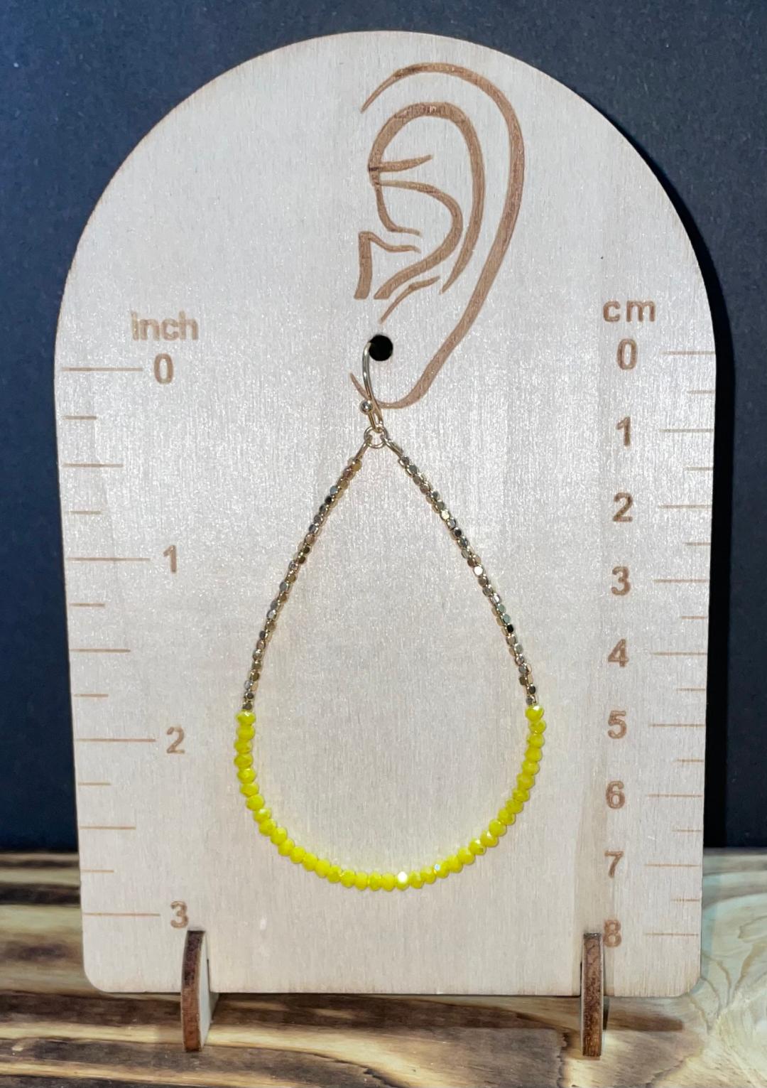 NEW Extra Long Beaded Yellow & Gold Teardrop Hoop Earrings