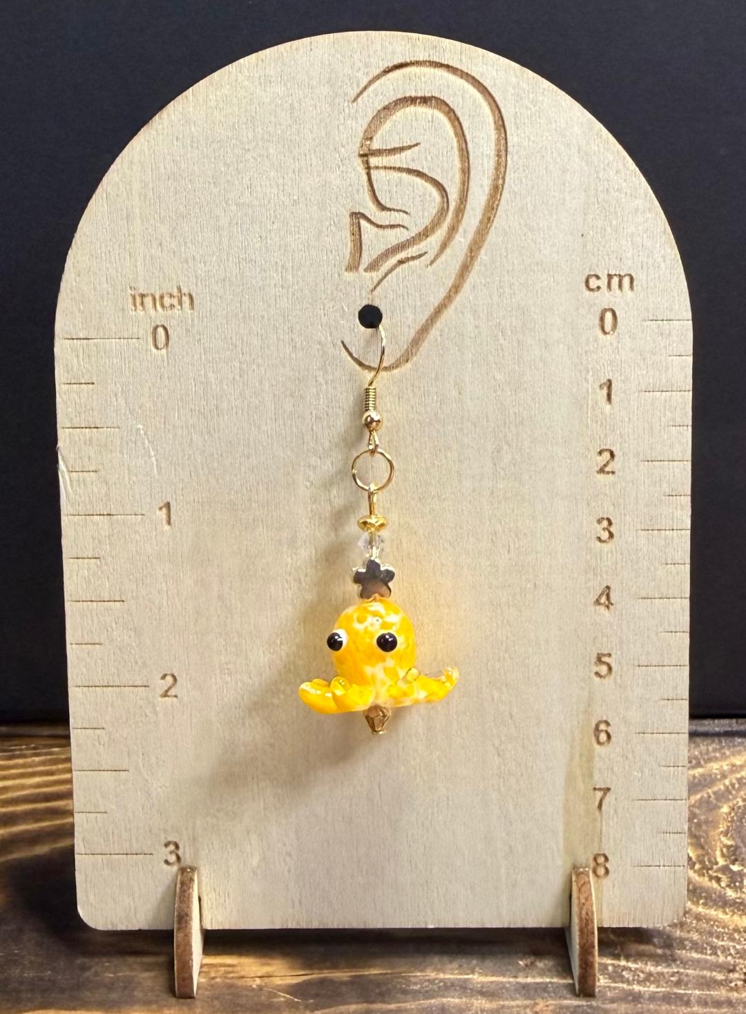 NEW Lampwork Marbled Glass Yellow Octopus Earrings w/ Glass Beads