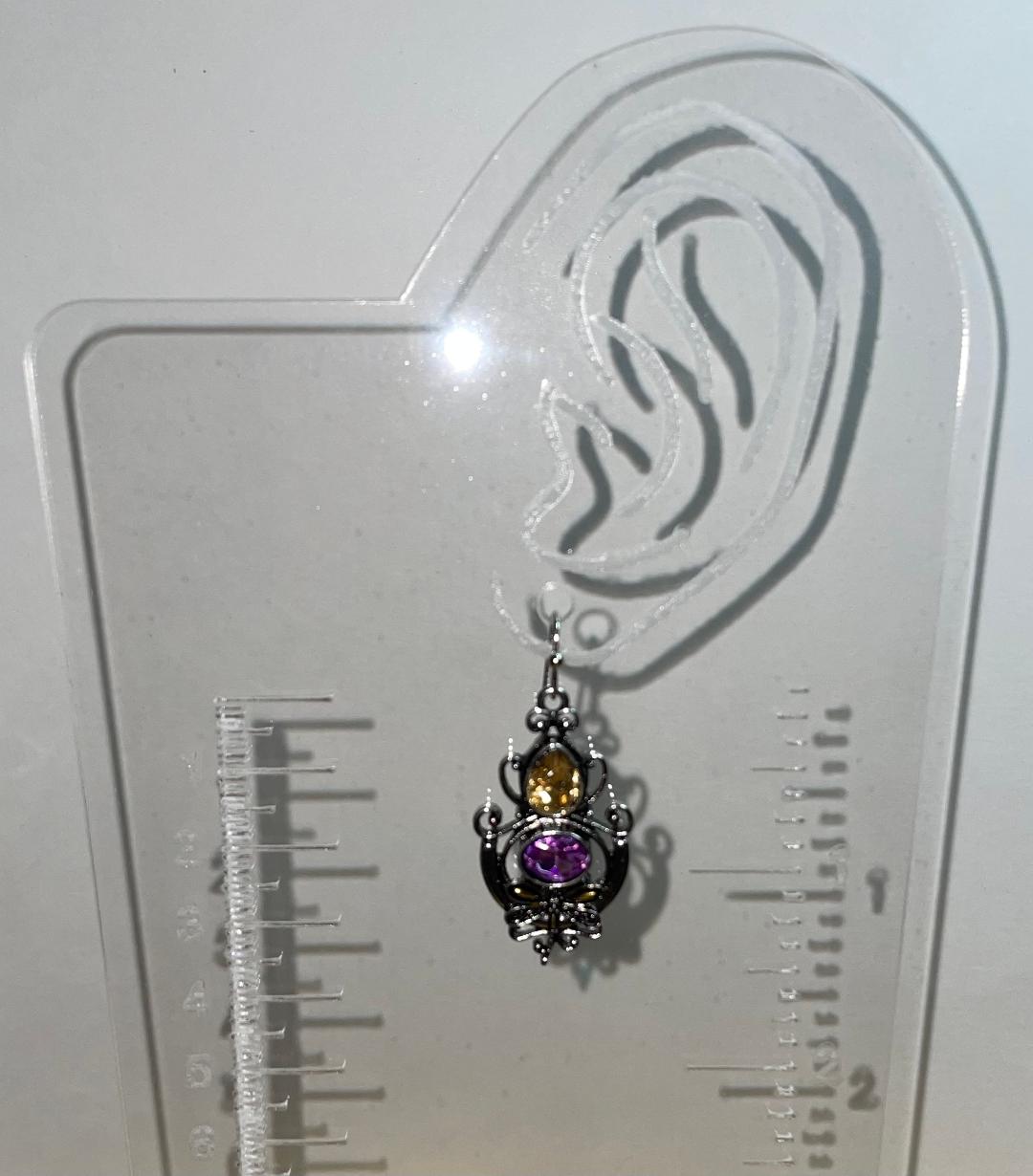 NEW Filigree Vintage Inspired Yellow & Pink Rhinestone Drop Dangle Earrings